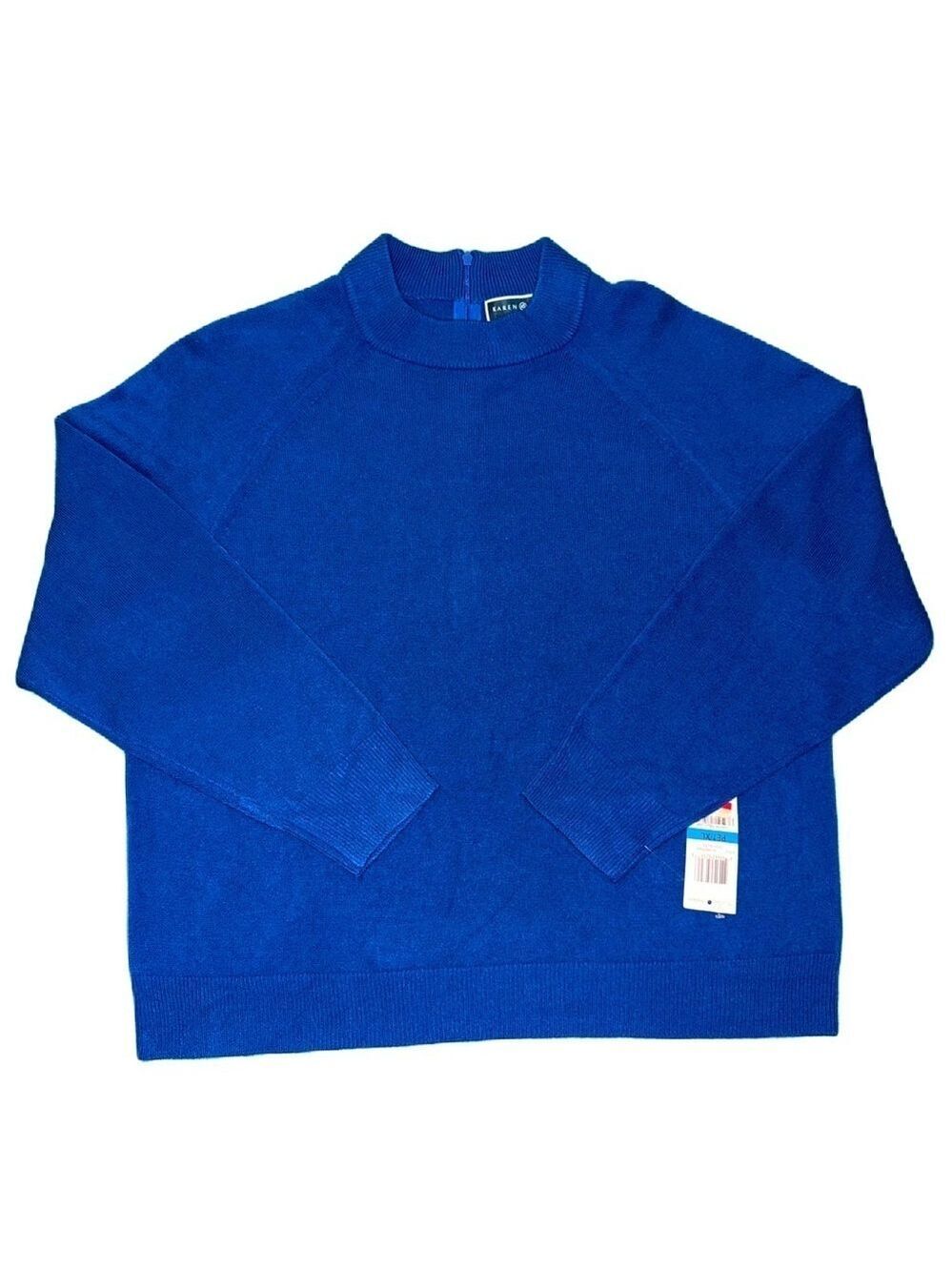 NWT Karen Scott PXL Mock Neck Sweater Deep Pacific Blue Women 1/4 Zip Back Comfy